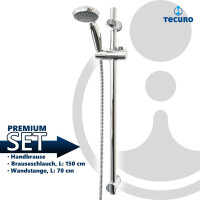 tecuro Brauseset Komfort-70 - mit Handbrause 1-strahlig, Brauseschlauch 150 cm, Wandstange in 3 Längen