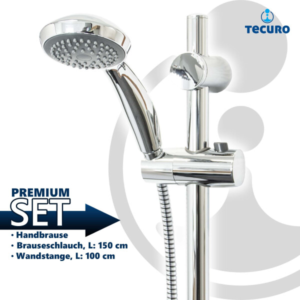 tecuro Brauseset Komfort-70 - mit Handbrause 1-strahlig, Brauseschlauch 150 cm, Wandstange 100 cm