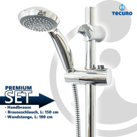 tecuro Brauseset Komfort-70 - mit Handbrause 1-strahlig, Brauseschlauch 150 cm, Wandstange 100 cm
