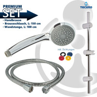 tecuro Brauseset Komfort-70 - mit Handbrause 1-strahlig, Brauseschlauch 150 cm, Wandstange 100 cm