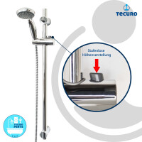 tecuro Brauseset Komfort-70 - mit Handbrause 1-strahlig, Brauseschlauch 150 cm, Wandstange 100 cm