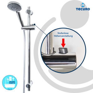 tecuro Brauseset Komfort-100 - mit 3 Funktionen Handbrause, Brauseschlauch 160 cm, Wandstange 70 cm