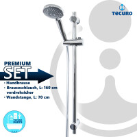 tecuro Brauseset Komfort-100 - mit 3 Funktionen Handbrause, Brauseschlauch 160 cm, Wandstange 70 cm