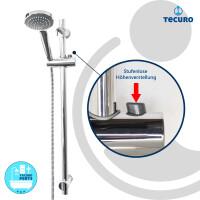 tecuro Brauseset Komfort-100 - mit Handbrause 1-strahlig, Brauseschlauch 150 cm, Wandstange in 3 Längen