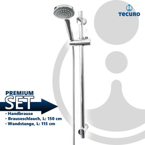 tecuro Brauseset Komfort-100 - mit Handbrause 1-strahlig, Brauseschlauch 150 cm, Wandstange 115 cm