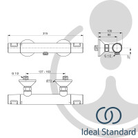 Ideal Standard Ceratherm T25 Brausethermostat Duscharmatur - Aufputz - A7201AA chrom