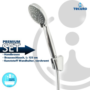 tecuro Wannenset Komfort-100 - mit 3 Funktionen Handbrause, Brauseschlauch, Wandhalter