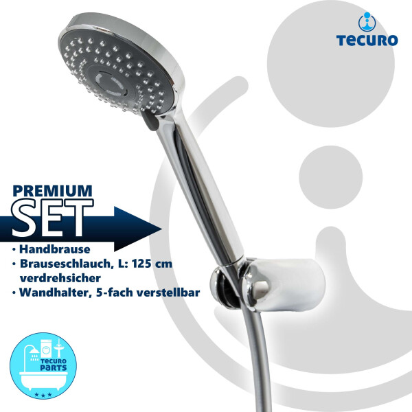 tecuro Wannenset Komfort-100 - mit 3 Funktionen Handbrause, Brauseschlauch, Wandhalter 5-fach verstellbar