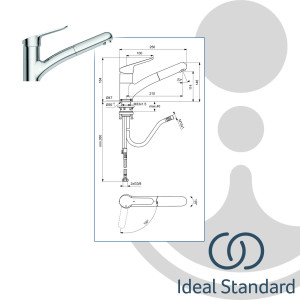 IDEAL STANDARD Küchenarmatur CERAFLEX, mit herausziehbare Handbrause, BC143AA ,Chrom