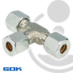 Schneidringverschraubung Typ T - T-Stück mit 3 x Verschraubung Ø 10 mm, Stahl verzinkt, Schneidring Messing