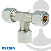 Schneidringverschraubung Typ T - T-Stück mit 3 x Verschraubung Ø 10 mm, Stahl verzinkt, Schneidring Messing