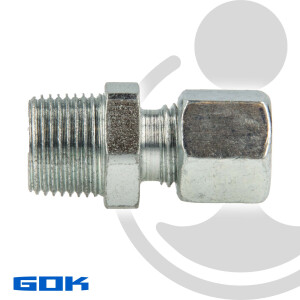 Schneidringverschraubung Typ GERK - Gerade Verschraubung Ø 12 mm x R 1/2 Zoll AG, konisch (R), Stahl verzinkt, Schneidring Messing