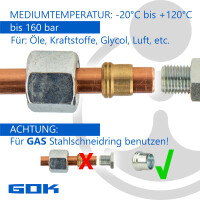 Schneidringverschraubung Typ GERK - Gerade Verschraubung Ø 6 mm x R 3/8 Zoll AG, konisch (R), Stahl verzinkt, Schneidring Messing