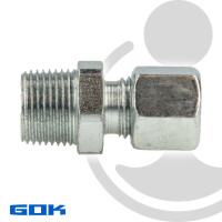 Schneidringverschraubung Typ GERK - Gerade Verschraubung Ø 10 mm x R 1/2 Zoll AG, konisch (R), Stahl verzinkt, Schneidring Messing