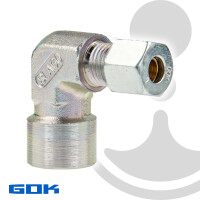 Schneidringverschraubung Typ WAI - 90° Winkel - Verschraubung Ø 8 mm x 1/2 Zoll IG, Stahl verzinkt, Schneidring Messing