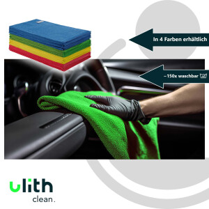 ULITH Clean-Basic Microfasertuch, 40 x 40 cm, Blau, 210 GSM, Robust, Langlebig, mit hoher Wasseraufnahme