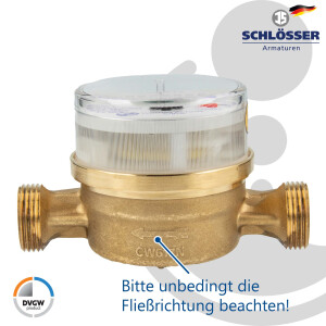 Einstrahlzähler ETK Kombi-Set (Kaltwasser) bis 30 Grad Länge 110 mm, inkl. Verschraubungen mit Pressanschluss 15 mm