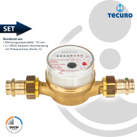 Einstrahlzähler ETK Kombi-Set (Warmwasser) bis 90 Grad Länge 110 mm, inkl. Verschraubungen mit Pressanschluss 12 mm