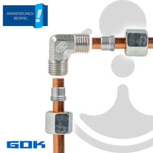 Schneidringverschraubung Typ W - 90° Winkel Verschraubung Ø 10 x 10 mm, Stahl verzinkt, Schneidring Stahl