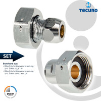 tecuro Waschtischzähler Verschraubung 3/4 Zoll ÜWM x 3/8 Zoll IG und 3/4 Zoll ÜWM x Ø 10 mm QV - 2-er Set