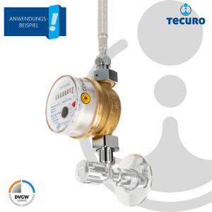 Waschtischzähler Einstrahlzähler ETK (Kaltwasser) bis 30 Grad, Länge 80 mm, 3/4 Zoll AG, inkl. Verschraubungen
