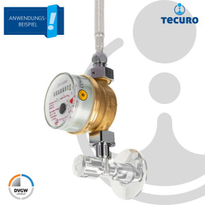 Waschtischzähler Einstrahlzähler ETW (Warmwasser) bis 90 Grad, Länge 80 mm, 3/4 Zoll AG, inkl. Verschraubungen