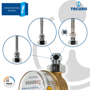 Waschtischzähler Einstrahlzähler ETW (Warmwasser) bis 90 Grad, Länge 80 mm, 3/4 Zoll AG, inkl. Verschraubungen