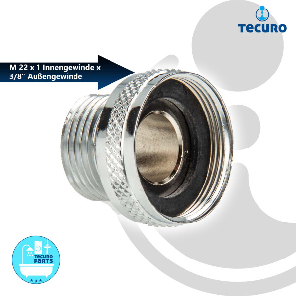 tecuro Aufnahme Adapter für Ausläufe an Armaturen M22 x1 auf 3/8 Zoll Außengewinde, MS-verchromt