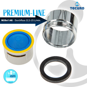 tecuro PREMIUM Mischdüse Strahlregler M28x1 AG, Durchflussklasse A: 22,5 - 25,0 l/min, verchromt