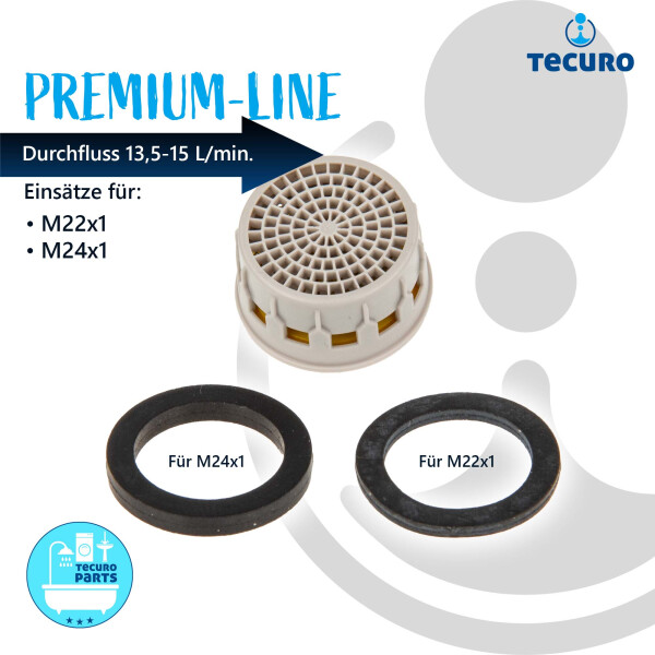 tecuro PREMIUM Mischdüse - Strahlregler Einsatz für M22 M24, Durchflussklasse A: 13,5 - 15,0 l/min, inkl. Dichtungen