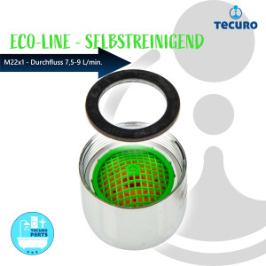 tecuro Selbstreinigende ECO SPAR Strahlregler Luftsprudler M22x1 IG, Durchflussklasse Z: 7,5 - 9,0 l/min, verchromt
