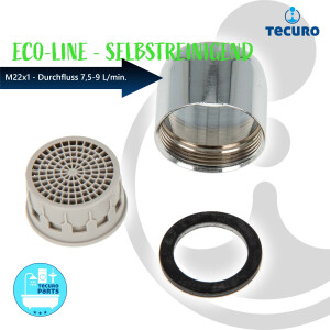 tecuro Selbstreinigende ECO SPAR Strahlregler Luftsprudler M22x1 IG, Durchflussklasse Z: 7,5 - 9,0 l/min, verchromt