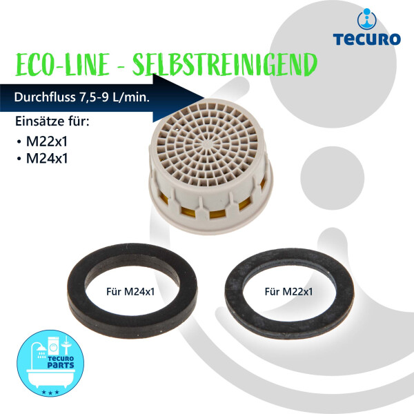 tecuro Selbstreinigende ECO SPAR Strahlregler Einsatz für M22/M24, Durchflussklasse Z: 7,5 - 9,0 l/min, inkl. Dichtung