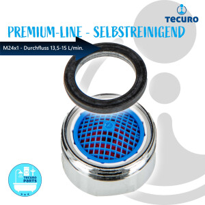 tecuro Selbstreinigende PREMIUM Strahlregler Luftsprudler M24x1 AG, Durchflussklasse A: 13,5 - 15,0 l/min, verchromt
