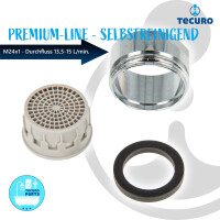 tecuro Selbstreinigende PREMIUM Strahlregler Luftsprudler M24x1 AG, Durchflussklasse A: 13,5 - 15,0 l/min, verchromt