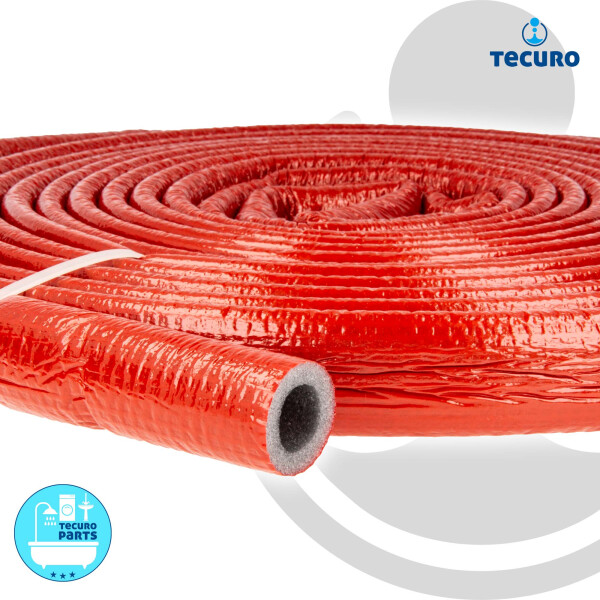tecuro Isolierschlauch PE-XT für Rohr Ø 22 mm, mit reißfester PE-Schutzfolie in rot, 6 mm Dämmstärke, Rolle mit 10 m, Rohrisolierung, Dämmung, Schutzschlauch, Trittschutz, Unterputz-Estrich etc