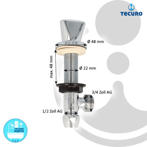 tecuro Geräte-Untertischventil 3/4 Zoll, Abgang seitlich, zum Absperren von Geräten