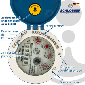 B-WARE JS Steigrohr Hauswasserzähler MNRS 3/4 Zoll DN 20  Q3=4, R80,  Baulänge 105 mm