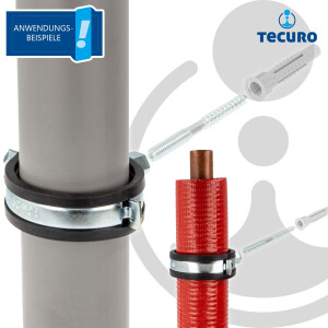 tecuro 10-er Kombi-Set Einhand Schraubrohrschelle M8/M10 verzinkt, inkl. Stockschraube und Hohlraumdübel, mit Schallschutzeinlage