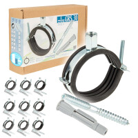 tecuro 10-er Kombi-Set Einhand Schraubrohrschelle M8/M10 verzinkt, inkl. Stockschraube und Hohlraumdübel, mit Schallschutzeinlage
