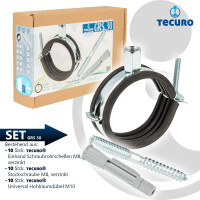 tecuro 10-er Kombi-Set Einhand Schraubrohrschelle M8/M10 verzinkt, inkl. Stockschraube und Hohlraumdübel, mit Schallschutzeinlage