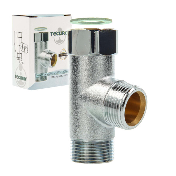 tecuro T-Verteilerstück 3/4 Zoll - für Geräte, MS-verchromt