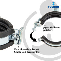tecuro 10-er Kombi-Set Einhand Schraubrohrschelle 26-30 mm, inkl. Stockschraube M8 x 120 mm und Hohlraumdübel, mit Schallschutzeinlage