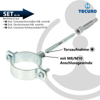 tecuro 10-er Kombi-Set Schraubrohrschelle M8/M10 verzinkt 50-55 mm, inkl. Stockschraube M8 x 80 mm und Hohlraumdübel