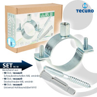 tecuro 10-er Kombi-Set Schraubrohrschelle M8/M10 verzinkt 56-58 mm, inkl. Stockschraube M8 x 80 mm und Hohlraumdübel