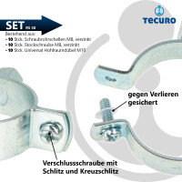 tecuro 10-er Kombi-Set Schraubrohrschelle M8/M10 verzinkt 56-58 mm, inkl. Stockschraube M8 x 80 mm und Hohlraumdübel