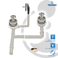 tecuro Doppel-Spülen-Siebkorbventil Ø 114 mm (3 1/2 Zoll) mit Überlauf 38x64 mm