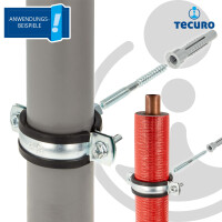 tecuro 10-er Kombi-Set Schraubrohrschelle 32-35 mm, inkl. Stockschraube M8 x 100 mm und Hohlraumdübel, mit Schallschutzeinlage