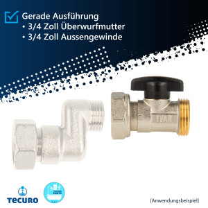 tecuro Kugelventil mit Eurokonus 3/4 Zoll ÜWM x AG, DN 20, Messing vernickelt