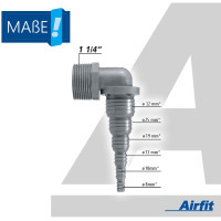 Airfit Pumpenwinkel 1 1/4 Zoll -  90° für Schlauch von Ø 8 bis 32 mm
